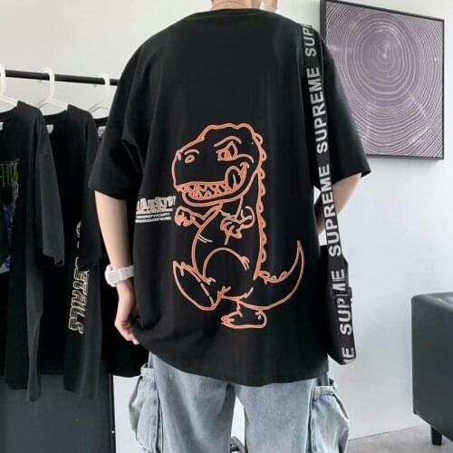 2021 Mens Cotton T-shirt Korean Fashion Streetwear Men Hip Hop Printed Short Sleeve Harajuku Shirt O-neck White T-shirt