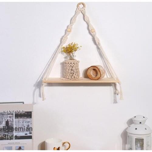 Wall Hanging Tapestry Macrame Cord Shelves For Bedroom Plant Boho Home Wall Decor Wooden Wall Shelf Candle Holder Floating Shelf