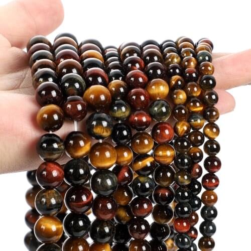 Natural Multicolor Tiger Eye Stone Bead Smooth Round Loose Spacer Bead For Jewelry Making DIY Bracelet Accessories 4/6/8/10/12MM