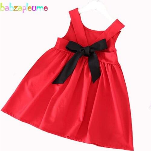2018 New Toddler Summer Clothing Korean Clothes Fashion Sleeveless Red Girls Party Princess Dress Bow Cotton Kids Dresses BC1317