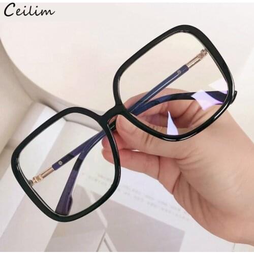 2021 New Oversized Square Clear Glasses Women Korean Fashion Spectacle Frames Transparent Oculos Eyeglasses Vintage Fake Glasses