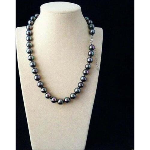 Genuine 10mm Rainbow Black South Sea Shell Pearl Fashion Necklace 18"Rare