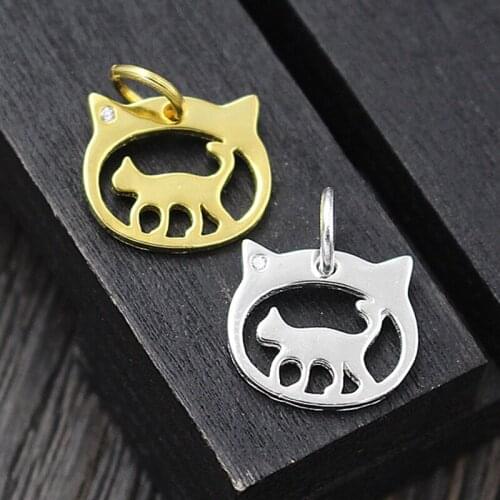 100% 925 Sterling Silver Cute Cat Hollow Craft Dangle Charms Girls Fashion Handmade Silver Pendants DIY Jewelry Making Materials