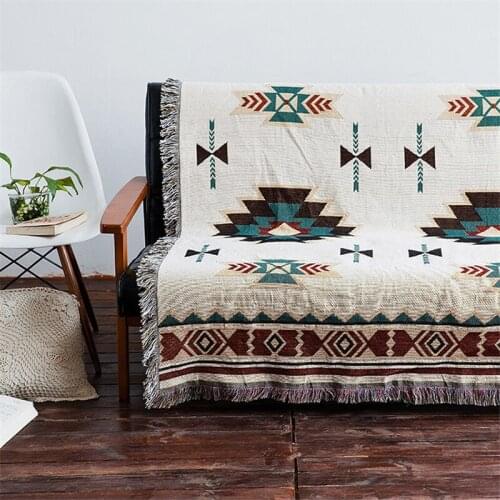 Pure Cotton Sofa Blanket Household Geometric Knitted European Double-Sided Non-Slip Towel Table Cloth Sofa Line Blanket