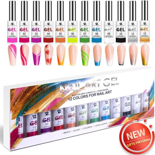 BOZLIN Nail Art Gel Polish Kit Soak Off UV/LED Semi Permanent Ink Color Varnish Gel Nail Polish Lacquer Salon Painting Designs