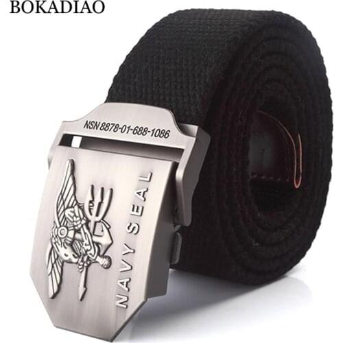 BOKADIAO Men&Women Military Canvas belt vintage NAVY SEAL Metal buckle luxury jeans belt Army tactical belts for Men strap male