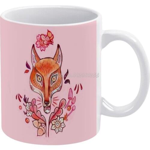 Pink Fox White Mug Coffee Mug 330ml Ceramic Home Milk Tea Cups and Mugs Travel Gift for Friends Pink Fox Red Floral Pattern Head