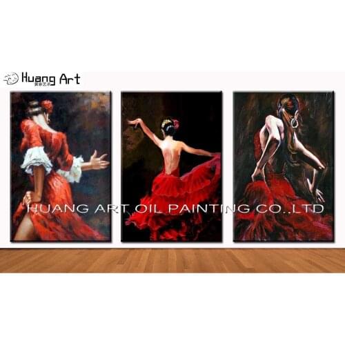 Sexy Red Dress Women Dancing Painting For Room Art Hand-painted High Quality Impression Flamenco Dancer Oil Painting on Canvas