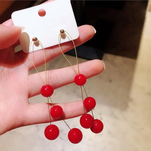 Korean Long imitation pearl earrings womens ear line tassel earrings CZ beaded snake red pearl chain tassel earrings jewelry