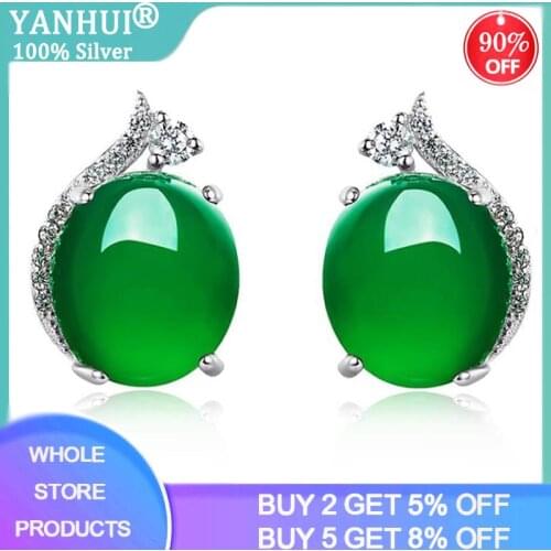 100% Original 925 Silver Wedding Stud Earrings for Women Round Simple Crown Natural Jade Earrings Fine Valentine Gift for Women