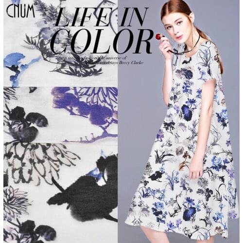 CNUM SL081 Silk Linen/ Classic Flowers /Silk Fabric 30% Silk 70% Linen Thin/Width1.48yd Thickness 15mm