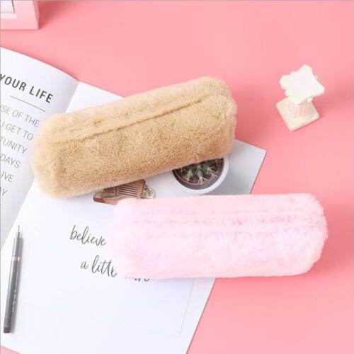 Student cute solid color plush pencil case coin purse coin purse large capacity multifunctional children’s stationery bag gift