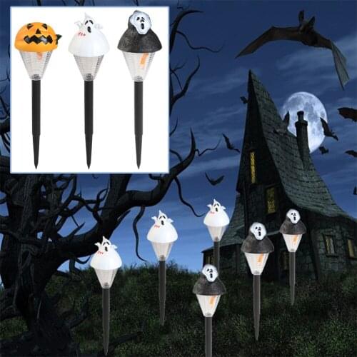 2pcs LED Solar Light Halloween Pumpkin Ghost Lawn Stake Lamp Outdoor Waterproof Garden Decoration Festival Lighting for Home