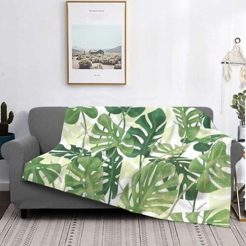 Vintage Monstera Leaves Throw Blanket Carpet Living Room White Plaid Pleads Cover Luxury Fluffy Blanket Table Runner