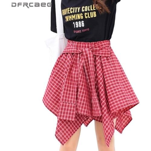 Irregular Plaid Print School Mini Skirts Women 2021 Summer Preppy Style High Waist Kawaii Short Skirt Female Saia Faldas