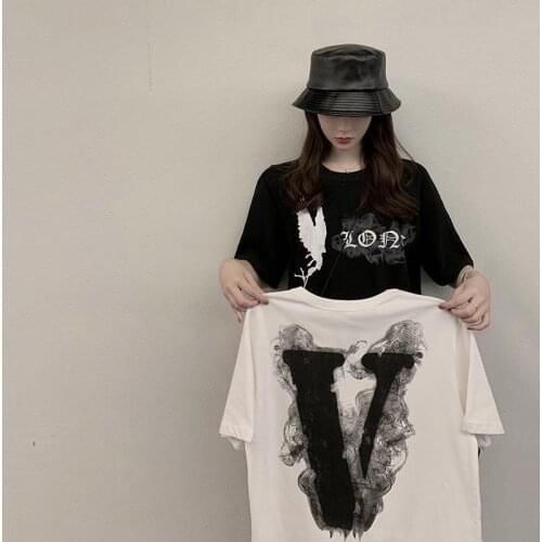 Summer back big V devil angel wings smoke printed top loose short sleeve T-shirt womens wear