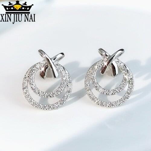 Womens Luxury 925 Sterling Silver Shine Zircon Stud Earrings Unique Design Hollow Personality Earrings New Trendy Jewelry Gift