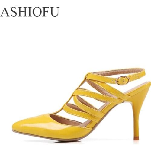 ASHIOFU New Womens High Heel Pumps Slingback Wedding Party Prom Shoes Sexy Shiney Fashion Dress Evening Court Shoes