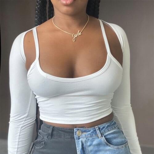 European and American Summer New Sexy Womens Halter T Shirt Vest Long Sleeve Shawl Two Suit