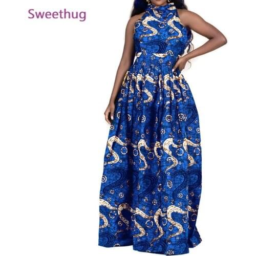 2Color Sleeveless Dress 2021 New African Clothes Ankara Dashiki Print Dress Fashion Party Dresses for Women Robe Africaine