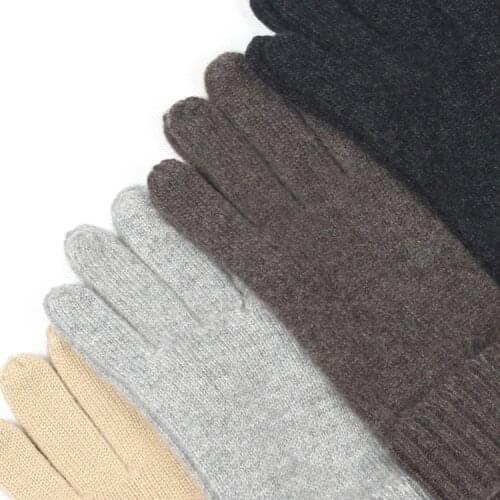 100% goat cashmere knit 5fingers gloves wrist length thick for unisex winter solid color