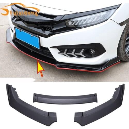 3pcs For Honda Civic 4dr sedan 2016-2018 ABS Carbon fiber Front Bumper Lip Spoiler Body Kit Chin Trim