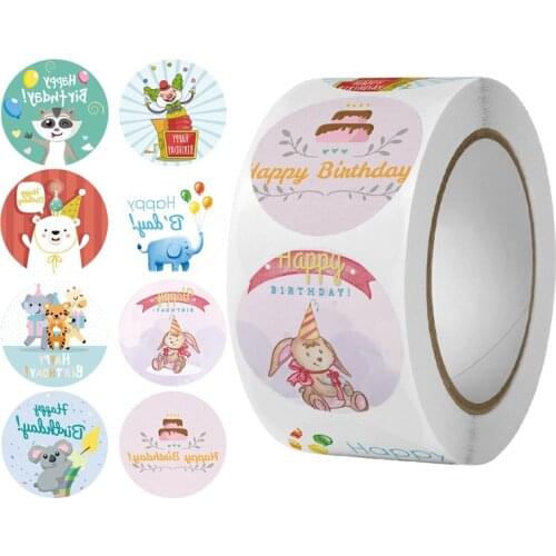 500 pcs /roll Hot Style 2.5cm Round shape Happy Birthday surprise stickers teacher children reward label seal paste