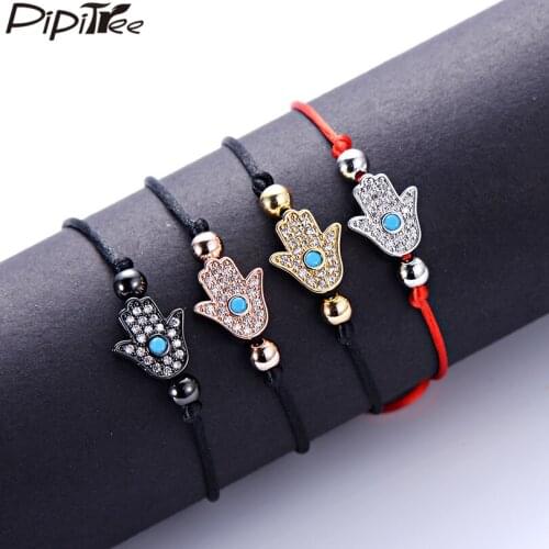 Pipitree Trendy Hamsa Hand Red Thread Charm Bracelet with CZ Zircon Stones 2019 Fashion Men Womens Bracelets Jewelry Wristband