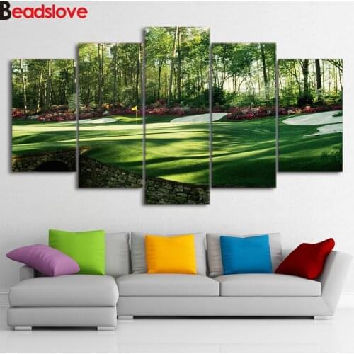 DIY diamond embroidery Golf Course green land full square round diamond painting cross stitch kit mosaic 5 pcs home decoration