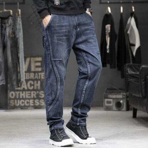 Autumn Winter Harem Jeans Men Casual Loose Baggy Denim Pants Hip Hop Joggers Blue Trousers Man Clothing Plus Size 42 44