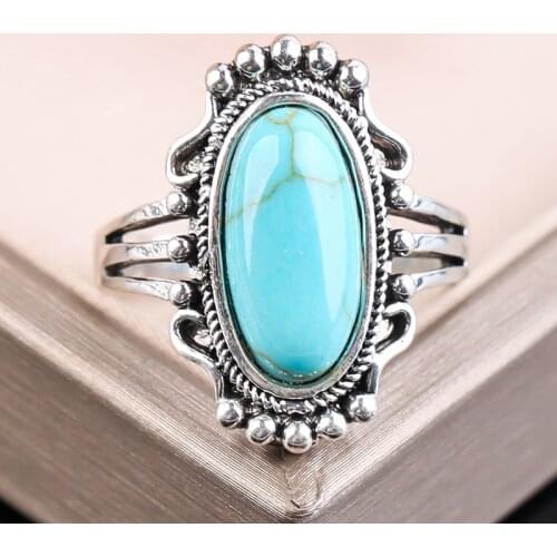 Bohemia Green Oval Stone Finger Rings For Women Vintage Metal Alloy Knuckle Jewelry Rings For Women Men Party Gifts