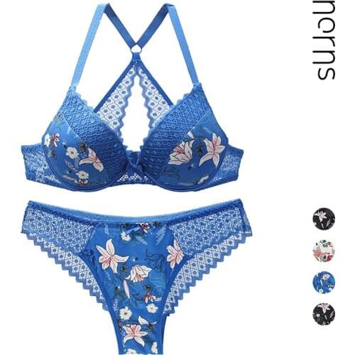 Norns Embroidered Beauty Back Bra Set Lace Trim Large Size Bra Set Printed Sexy Lingerie