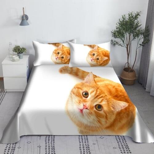 Cute Cat Dog Bed Sheet Set Digital Printing Polyester Bed Flat Sheet With Pillowcase Print Bedding 1/1.2/1.35/1.5/1.8/2.0m
