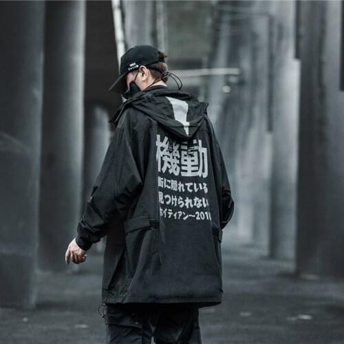 Techwear Streetwear Hip Hop Jacket Men Black Loose Oversized Coat Sport Harajuku Punk Casual Multi Pockets Tactical Outerwear