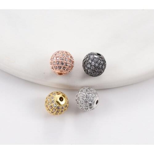 Brass Metal Micro Pave Cubic Zirconia Ball Round Beads for Jewelry Making DIY Bracelet
