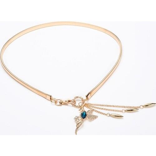 Fashion elegant blue Phoenix waist chain womens imitation Rhinestone fashion decorative skirt thin belt elastic waist chain