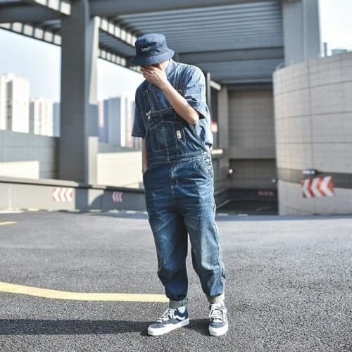Fashion Mens Suspender Denim Overalls Vintage Safari Casual Hip Hop Loose Fit Cargo Pants Autumn Streetwear Long Jeans Rompers