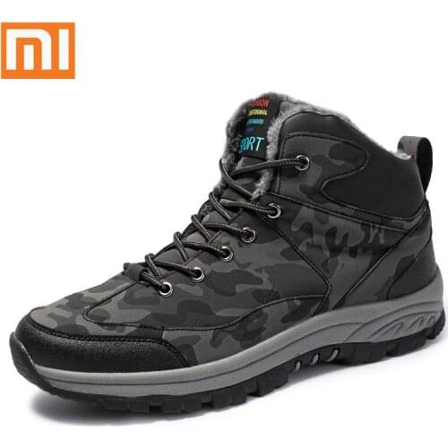 Xiaomi Leather Men Boots Waterproof Winter Shoes Fur Snow Boots Plush Warm Breathable Male Casual Sneakers Boots Outdoor