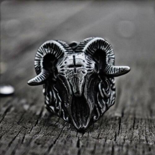 Vintage Satanic Demon Skull Ring 316L Stainless Steel Ring Punk Biker Rings for Men Fashion Jewelry