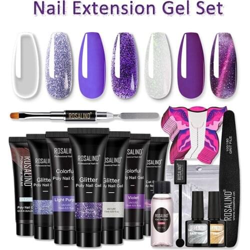Nail Extension Gel Set Poly Nail Glue Colorful Glitter Shiny Cat Eye Brush File Magnet Cleanser Base&Top Coat Mould Paper Form