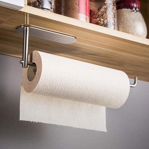 New Kitchen Free Punch Self Adhesive Roll Paper Toilet Towel Holder Rack Towel Holder Tissue Hanger Rack Nail-Free Cabinet Shelf
