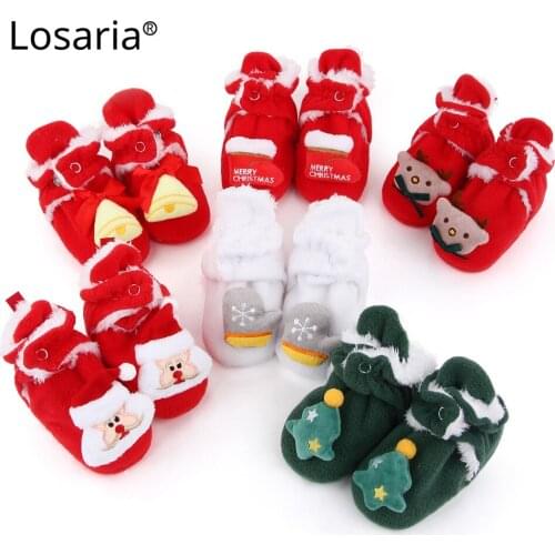 Losaria New Baby Shoes Newborn 0-18 Months Christmas Cartoon Boys and Girls Keep Warm Soft Plush Lining Baby Anti-slip Socks
