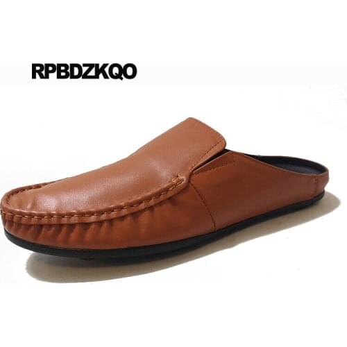 Shoes Men Sandals Leather Summer Soft Closed Toe Blue Native Slippers Mules High Quality Slides Genuine White Fashion