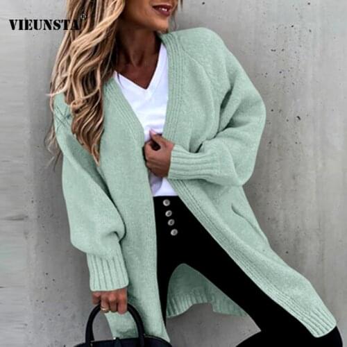 Autumn Winter Loose Warm Knitted Sweater Women Casual V Neck Long Sleeve Sweaters Cardigan Female Solid Office Long Tops Jumper