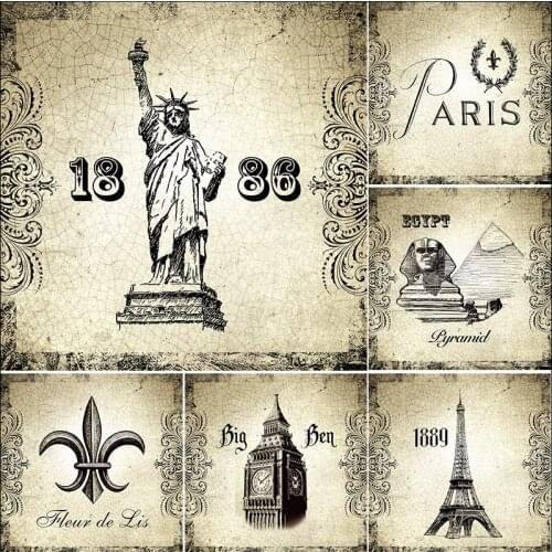 Retro Hand-painted Posters of Famous Landmarks, Canvas Paintings Imitating Buildings of Various Countries, Waterproof Printing