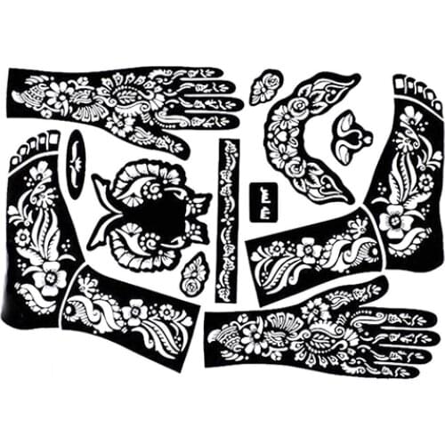 Professional Henna Stencil Temporary Hand Tattoo Body Art Sticker Template Wedding Tool India Flower Tattoo Stencil