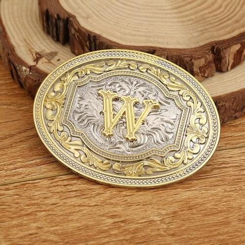 Western cowboy belt buckle initials foreign name zinc alloy white plus gold belt accessories for 4.0 belt