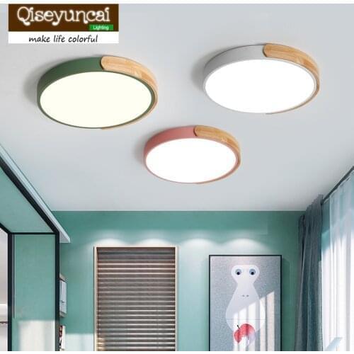 Qiseyuncai Nordic ultra-thin macaron style bedroom ceiling lamp simple modern living room log warm room lighting