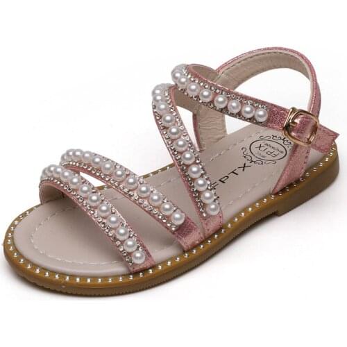 Fashion Summer Leather Rhinestone Beading Baby Toddler Children Sandals Girls Kids Beach Shoes 1 2 3 4 4 5 6 7 8 9 10 11 12Years