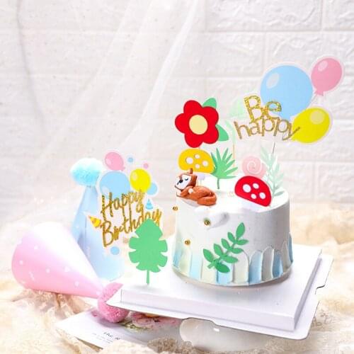Cake topper hat cartoon children colorful balloon gift box happy party decoration baking diy custom cute gift decoration